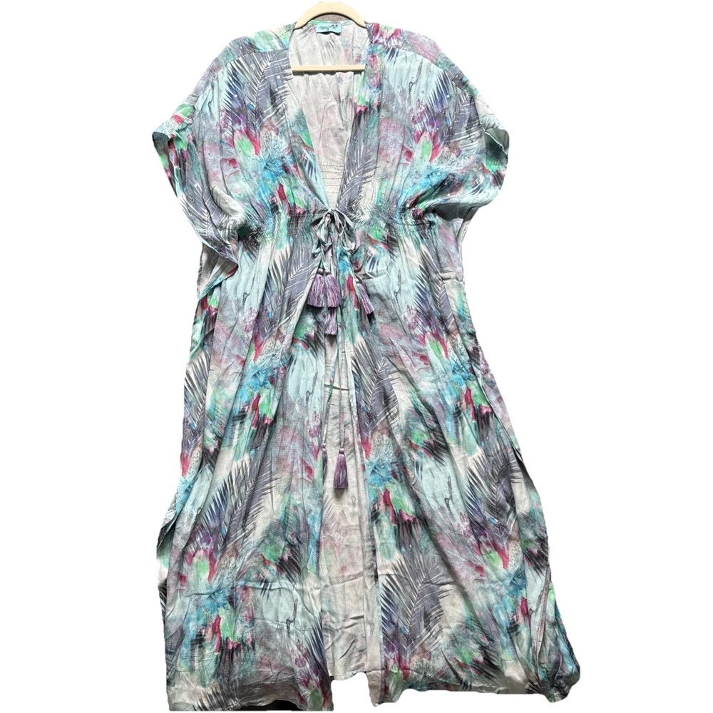 letarte Beaded cover up Handmade Multicolor XS Viscose Resort Wear Kimono Wrap
